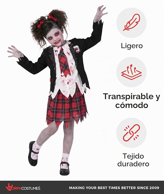 Foto 7 de 8 de Morph Disfraz Colegiala Zombi Niña, Disfraz Zombi Halloween Niña, XL