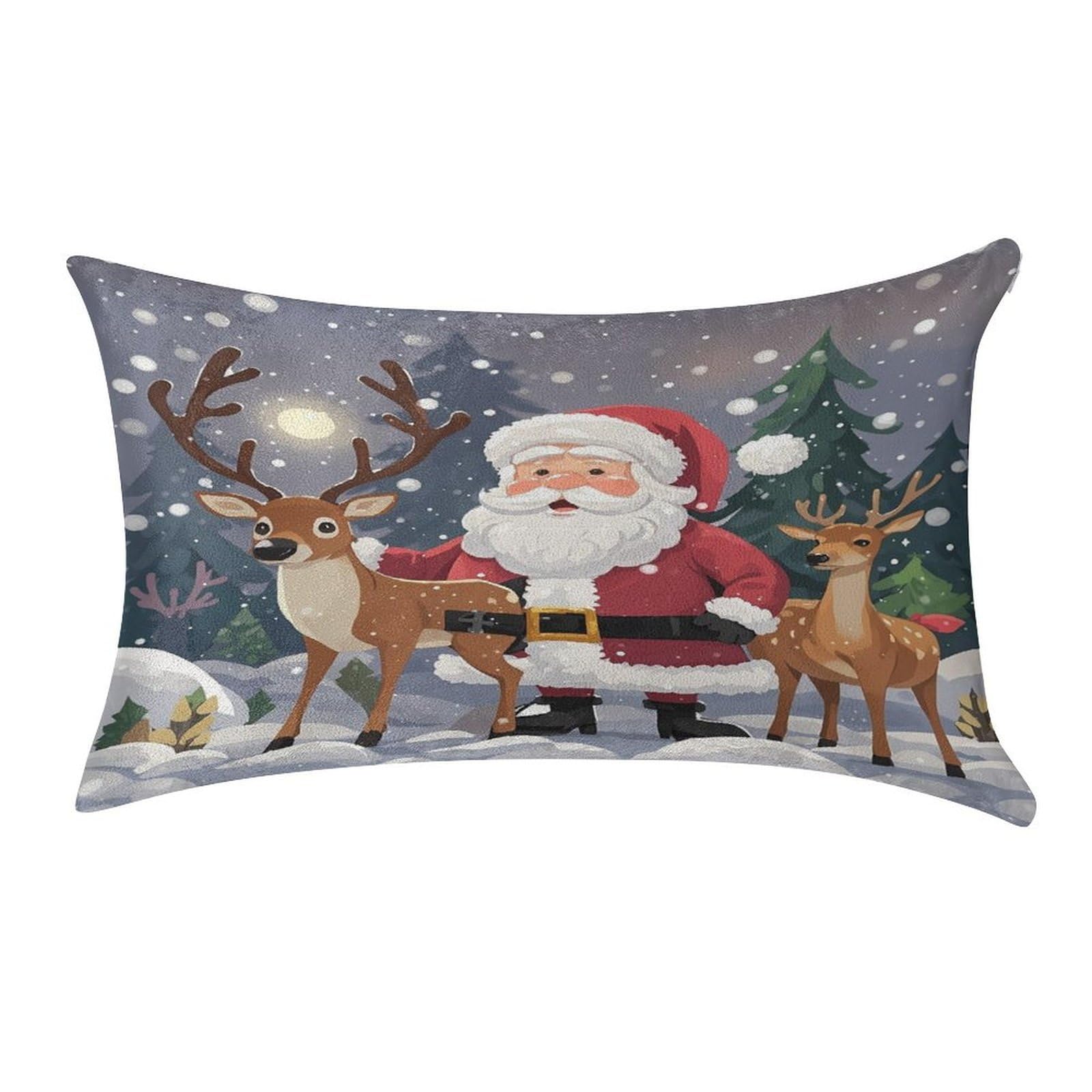 FekiLoot Santa Claus and Deer Elk Pillow Covers Luxury Velvet Oblong Pillowcases Rectangular Throw Pillows Case Decorative Velvet Cushion Covers Ultra Soft Lumbar Pillow Shells 12 X 20 in