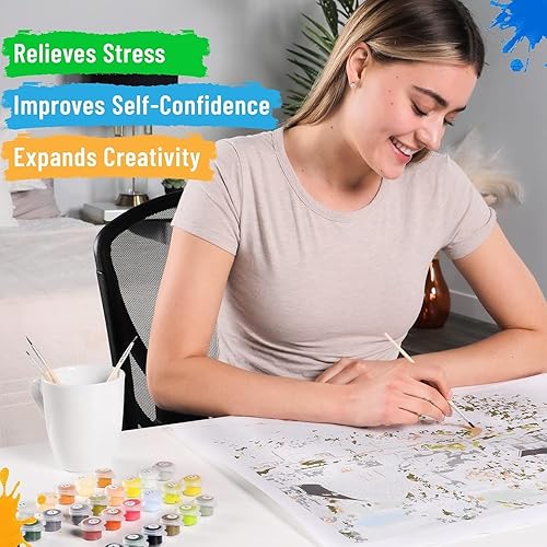 Miniatura 5 de Pintura por números para adultos, de principiantes a avanzados, divertidos proyectos de arte y manualidades, Cabin Fever, 16 x 20 pulgadas, sin marco