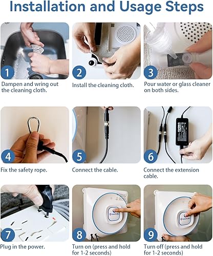 Vista 9 de Robot de limpieza de ventanas, limpiador automático de ventanas de 8000Pa con planificación inteligente de ruta, anticaídas de 15 etapas para vidrio