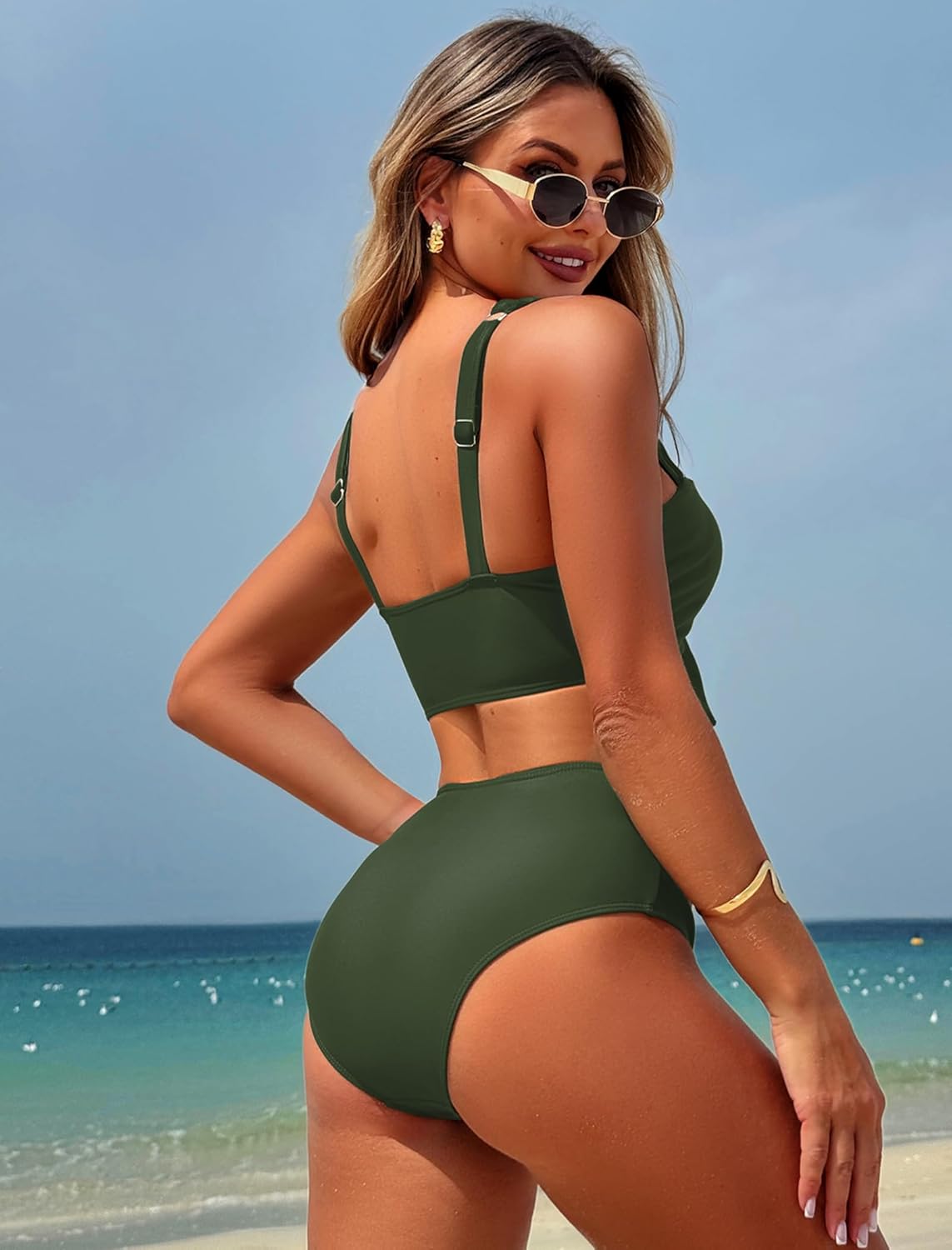 ZAFUL High Waisted Bikini Sets for Women Swim Suits 2025 Tummy Control Ruched Bikini Two Piece Bathing Suit Swimwear - Image 3