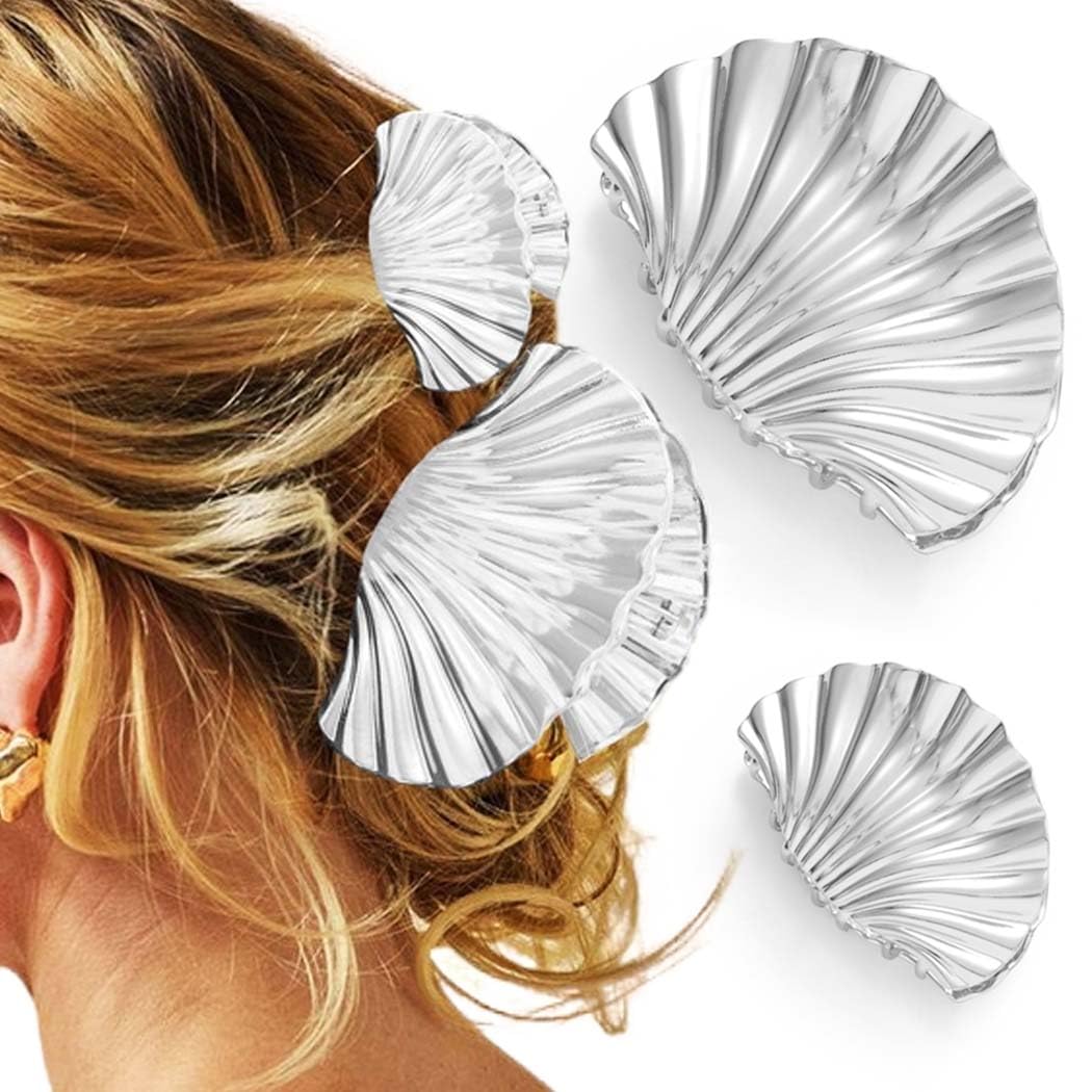 Reaky Seashell Claw Clips Gold Metal Hair Clip Shell Hair Claw Clip Hair Accessories for Women (Silver)