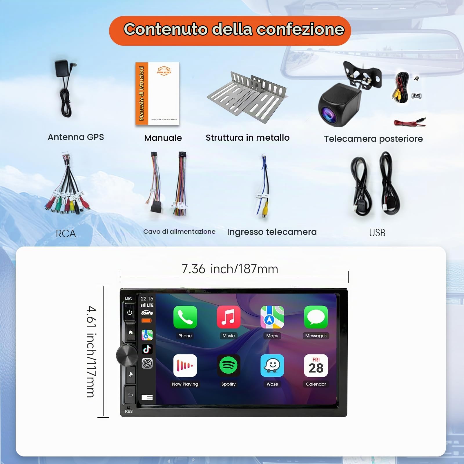 Haudio Autoradio Android da 7 Pollici, Autoradio 2 DIN con Wireless Android Auto & Carplay, Telecamera di Retromarcia, Bluetooth, Navigazione GPS, Mirror Link, Assistente Vocale, SWC/FM/AM/RDS