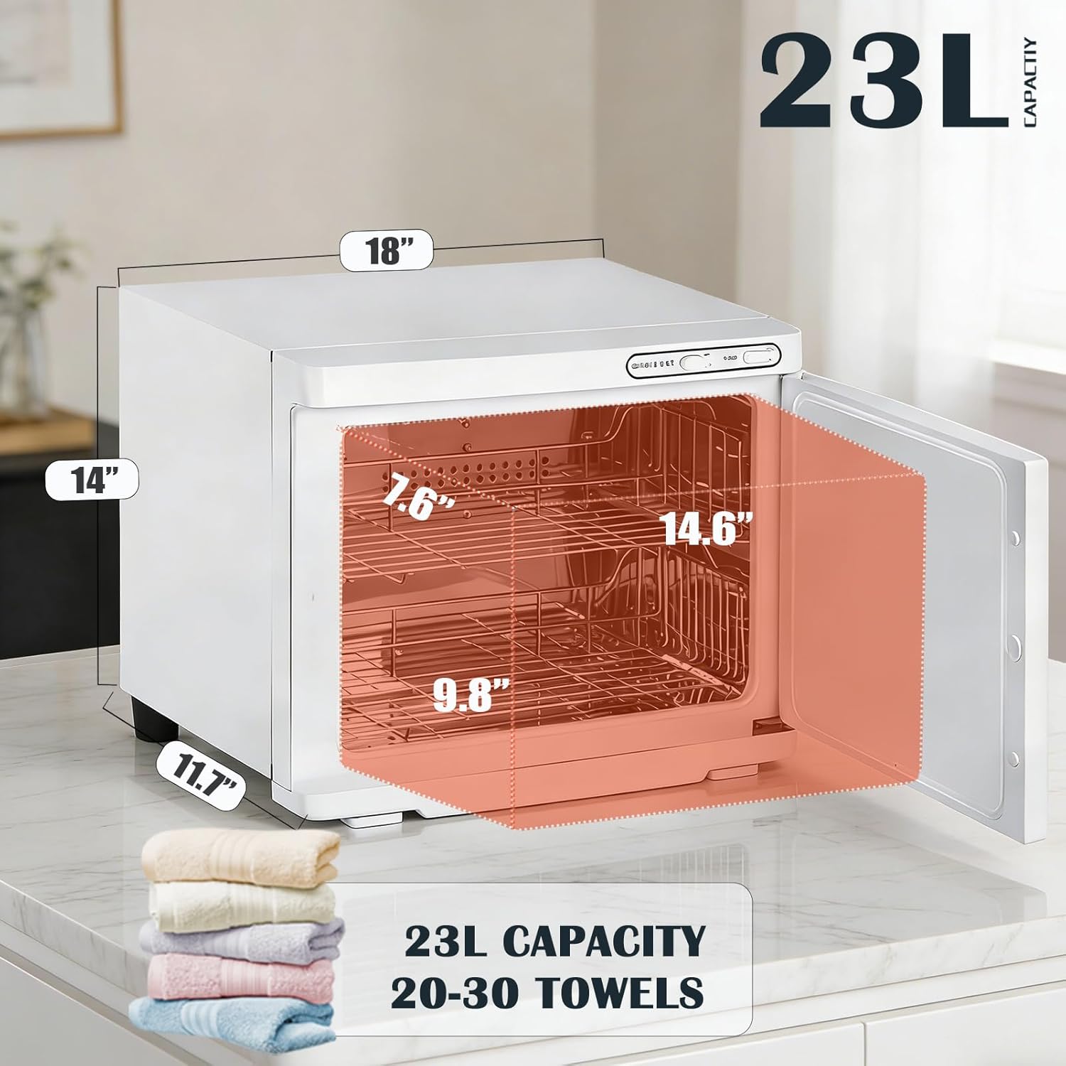 Artist hand Hot Towel Warmer for Spa, 23L Large Capacity Spa Towel Warmer Cabinet Fast Heating, 2 Stainless Steel Racks, for Bathroom, Esthetician, Salon, Facial, Family Use (23L, White) - Image 3