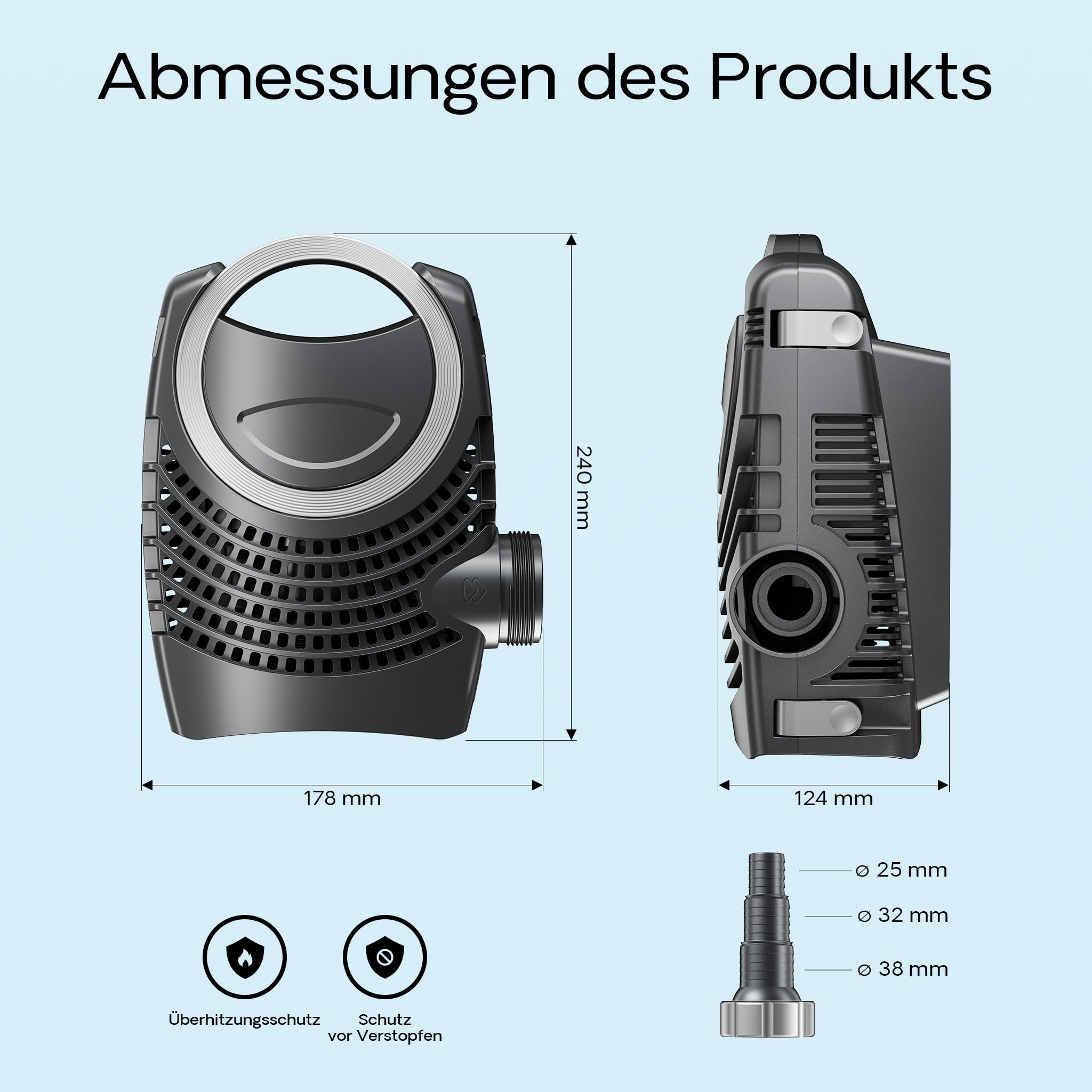 SunSun CBF-350 Teichfilter bis 12000L Durchlauffilter, NEO3800 Teichpumpe 3600l/h 20W, CUV-236 Teichklärer 36W, 5m Schlauch 38mm