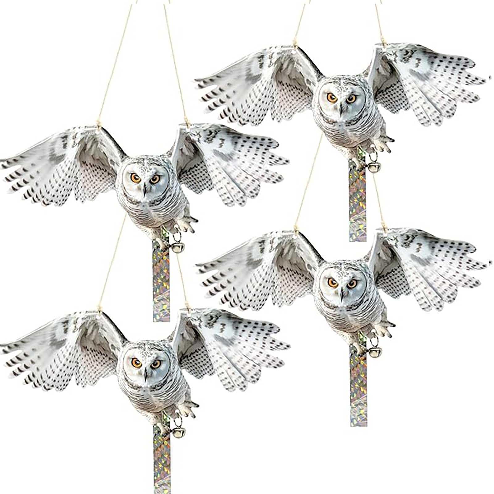 Tazweeq Owl Bird Repeller, Set of 4 Bird Repellent Fake Owls, Reflective Hanging Decorations, Keeps Birds Away from Yard and Garden