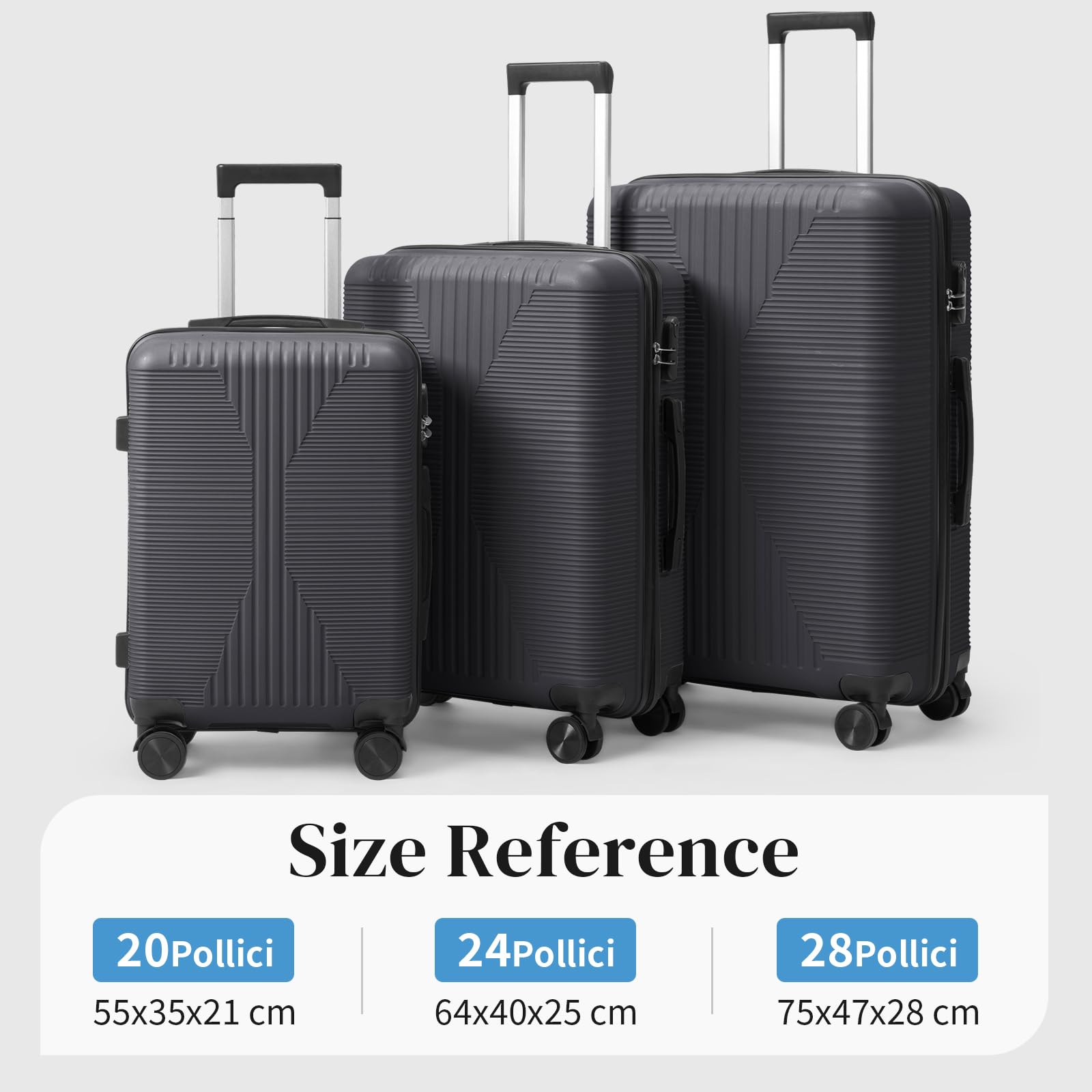 LEADZM Valigie Set 3 Pezzi, Set Valigie Rigide in PP (Grigio scuro)