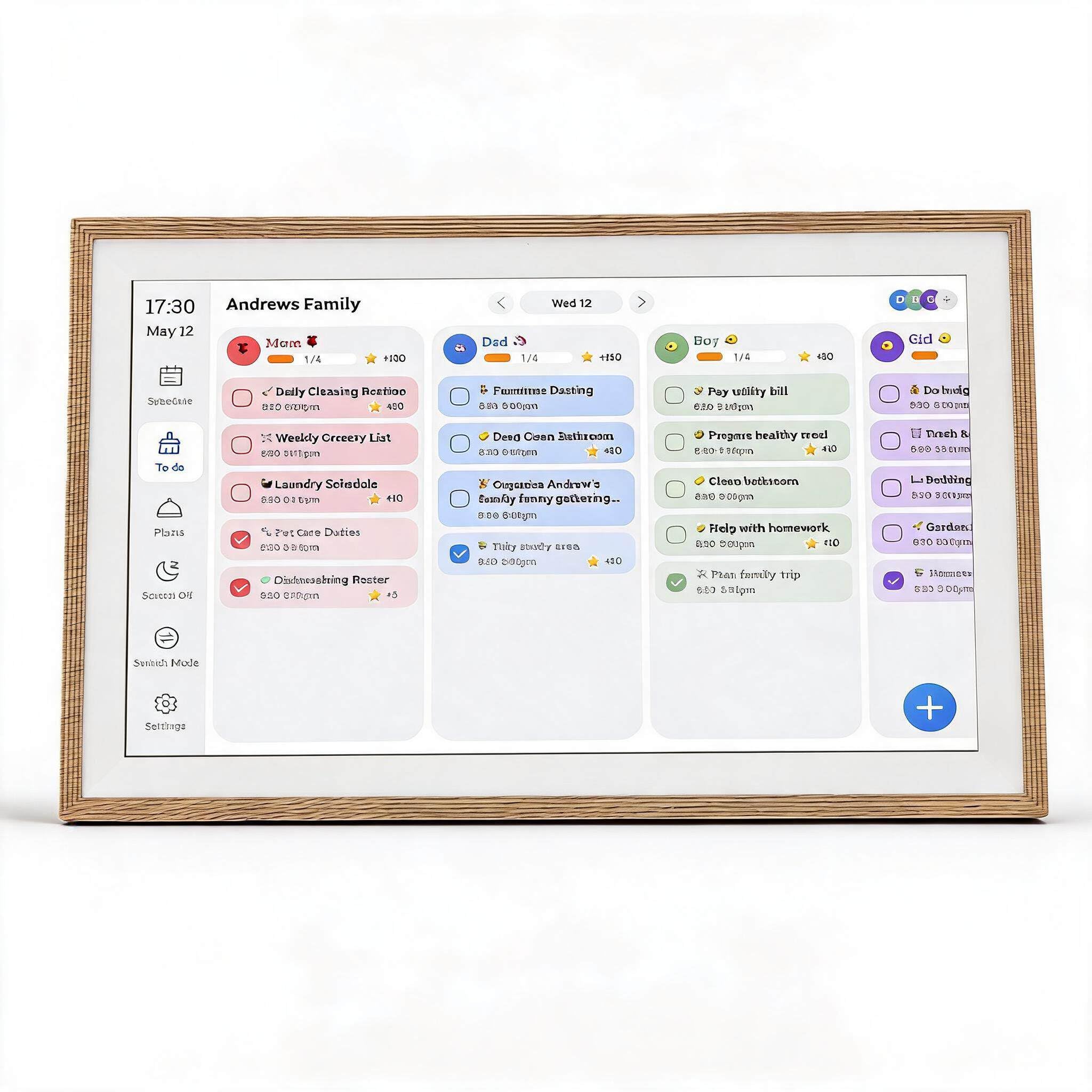 Dpofirs 15,6 Zoll Smart Digitalkalender, Touchscreen Wand Familienplaner mit WLAN Synchronisierung, Interaktiver Aufgabentabelle und Fotorahmen für die Terminverwaltung zu Hause (Europäischer