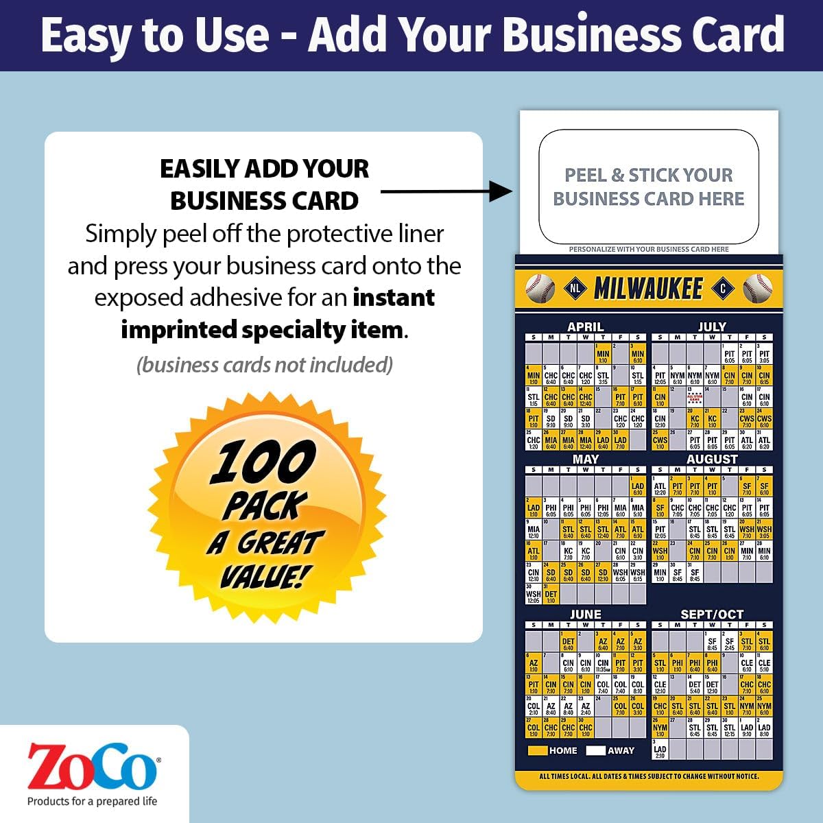 2026 Pro Baseball Sports Schedule (Milwuakee) - 50/100/300 Quantity - Add Your Business Card - Fridge Magnets - Promotional Item, Business Advertising Products
