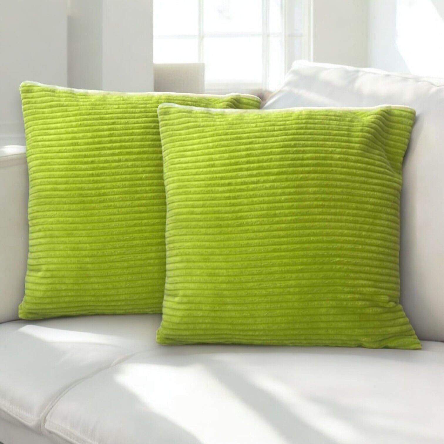 Seechoo Corduroy Cushion Covers, Set of 4, 40 x 40 cm, Plain Soft Striped, Assorted Colours (Lime Green), 40 x 40 cm (Pack of 4) - Image 3