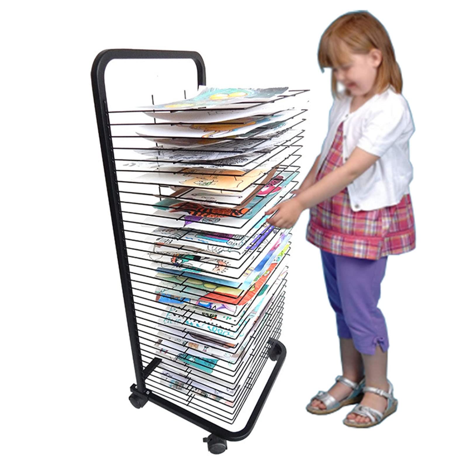 Aioneer 4 Sizes Movable Art Drying Rack-Flexible Shelves, Classroom Studio Home Painting Drying Rack For Kids, Artists, One Sided Art Rack Storage Organizer On Wheels-25-layer