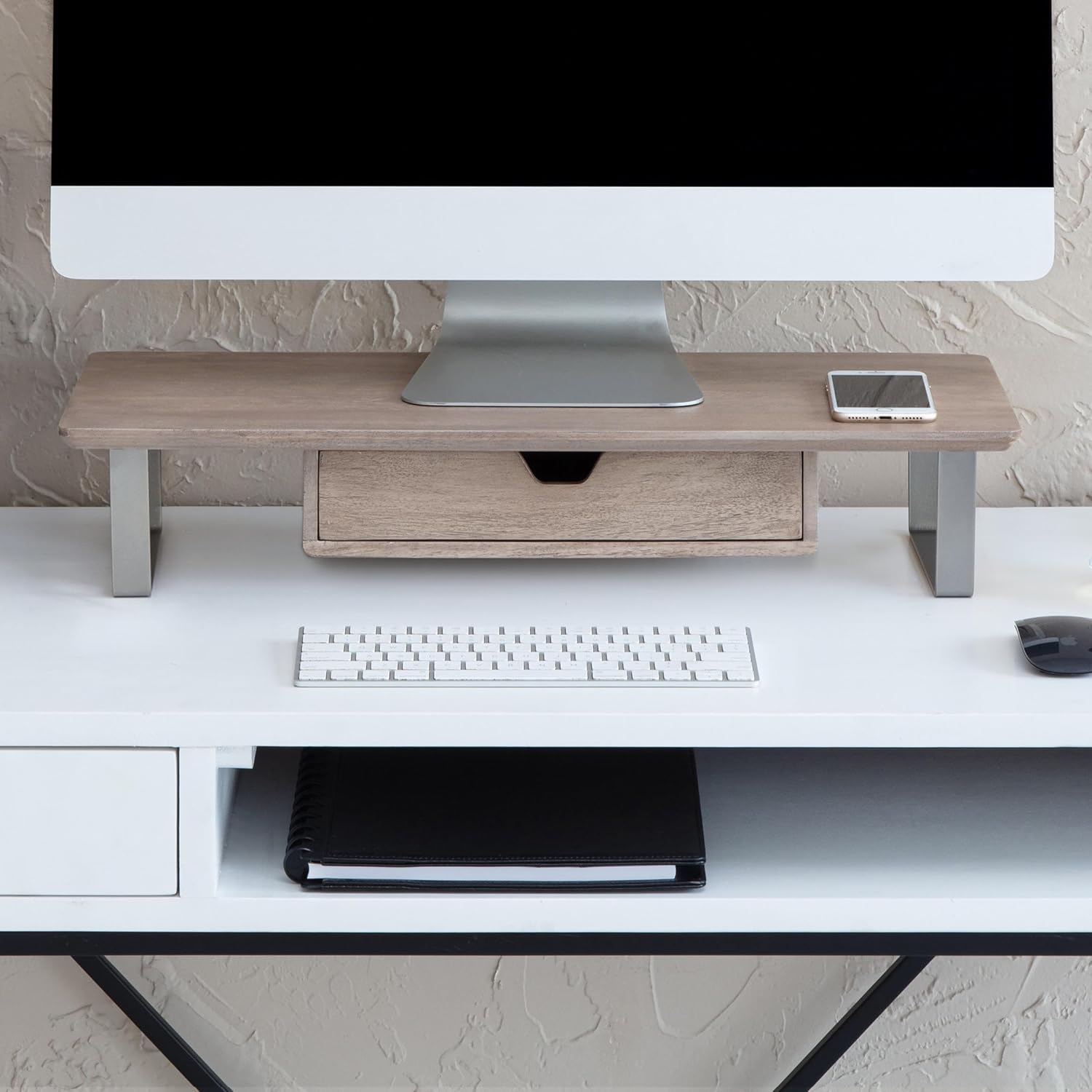 Anji Mountain Monitor Stand - Desktop Organizer & Laptop Riser, Ergonomic Monitor Riser, Space-Saving Monitor Stand for Desk, Durable Construction, Easy Assembly, Ideal for Home & Office,Biscotti