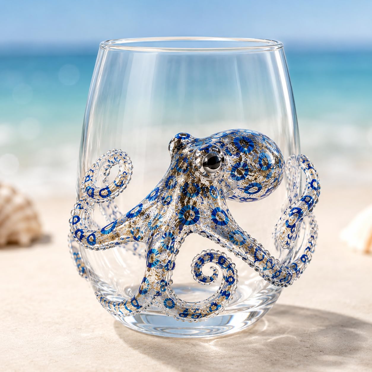 pluffy Artisanal Blue Ringed Octopus Glassware, 3D Ocean Animal Artisan Glassware Collection for Fresher Sips (Octopus)