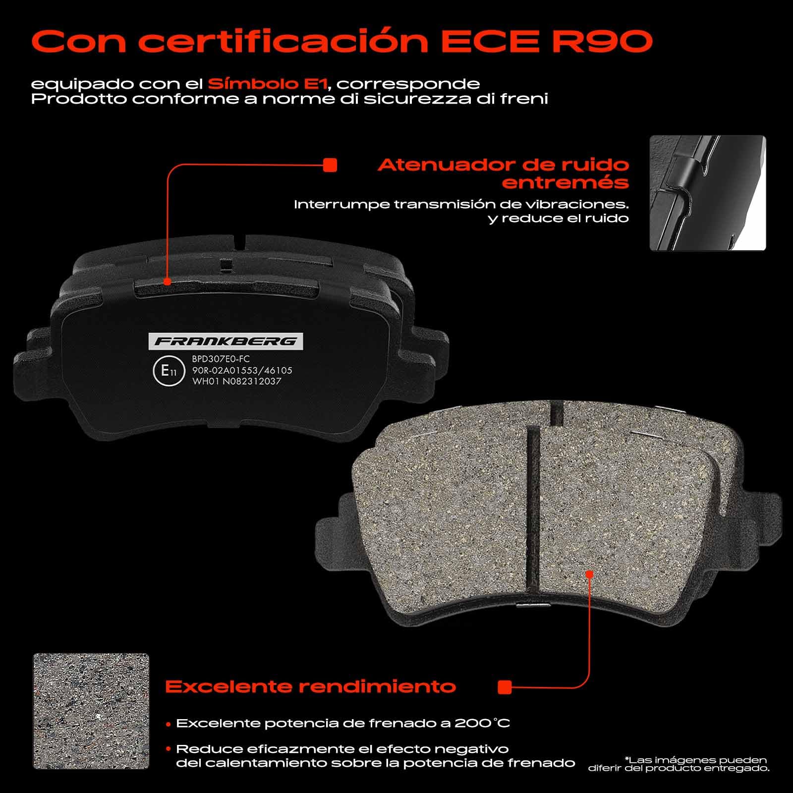 Frankberg Juego de frenos con 2 discos de freno y 4 pastillas de freno traseras, compatible con Galaxy WA6 S-Max WA6 V60 I 155 V70 III 135 Replace# MEE1GJ2A315BB