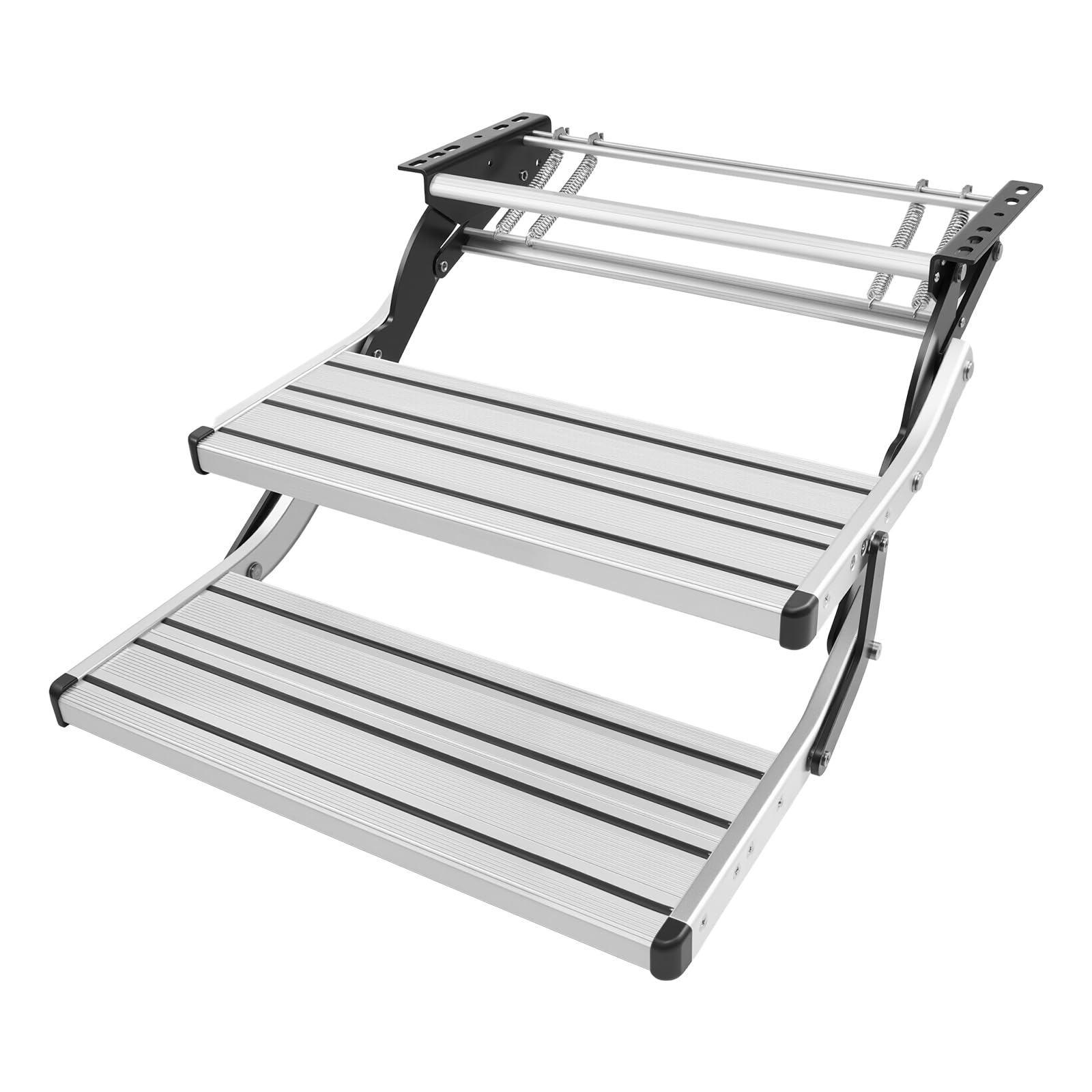 VEVOR Escalón para Autocaravana Manual de 2 Peldaños, Escalera Plegable Retráctil Carga de 199,58 kg, con Estructura de Acero y Escalones de Aleación de Aluminio, para Caravana, Remolque de Viaje
