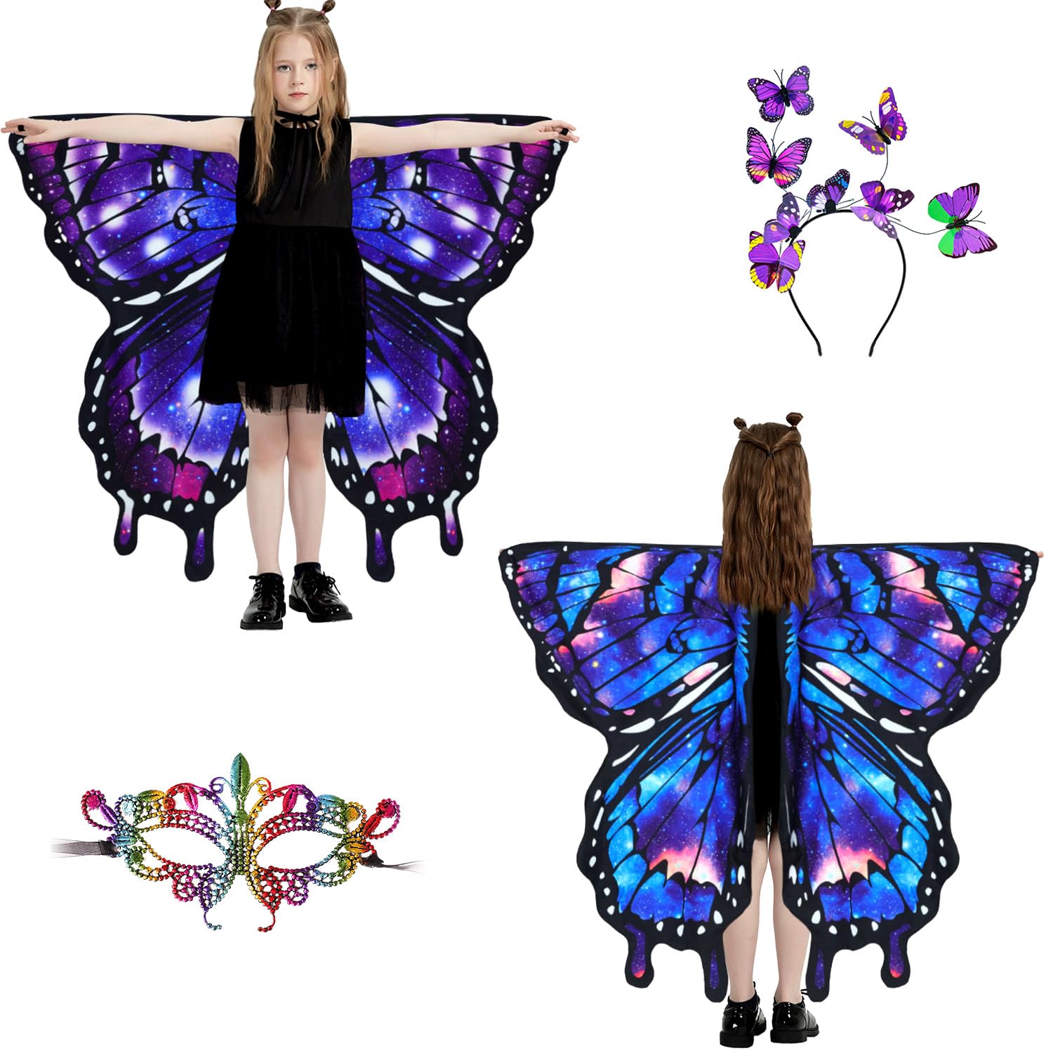 LYL. Ling Butterfly Wings for Girls Double-Sided Fairy Wings, Halloween Costumes for Kids Butterfly Costume for Girls (#012)