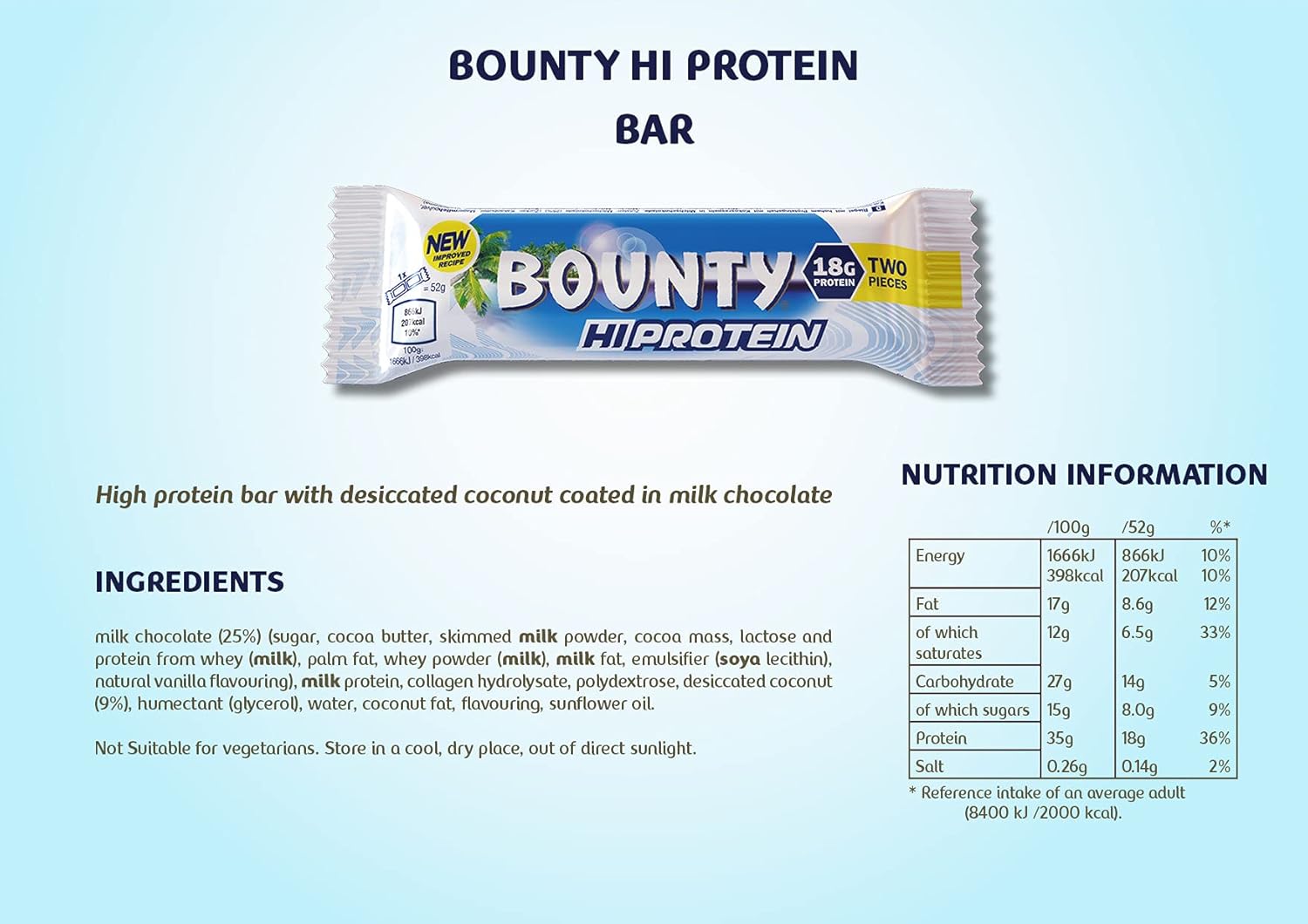 BOUNTY HI-PROTEIN BAR Coconut 12x52g
