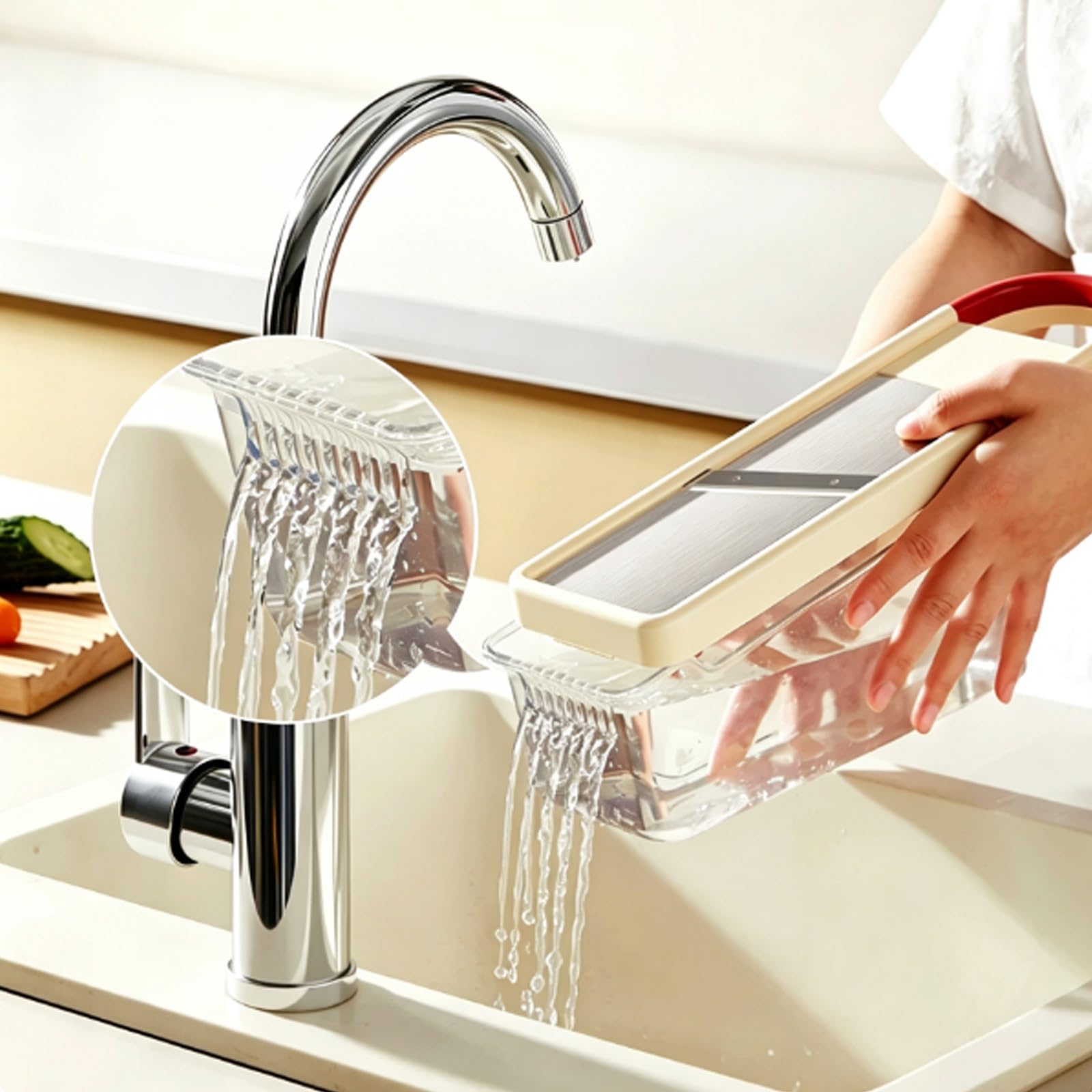 Multifuncional Cortador de Verdura Manual, Mandolina de Cocina Profesional con Recipiente, Protección Integral 360°, Patas Antideslizantes Que Garantizan Funcionamiento Estable