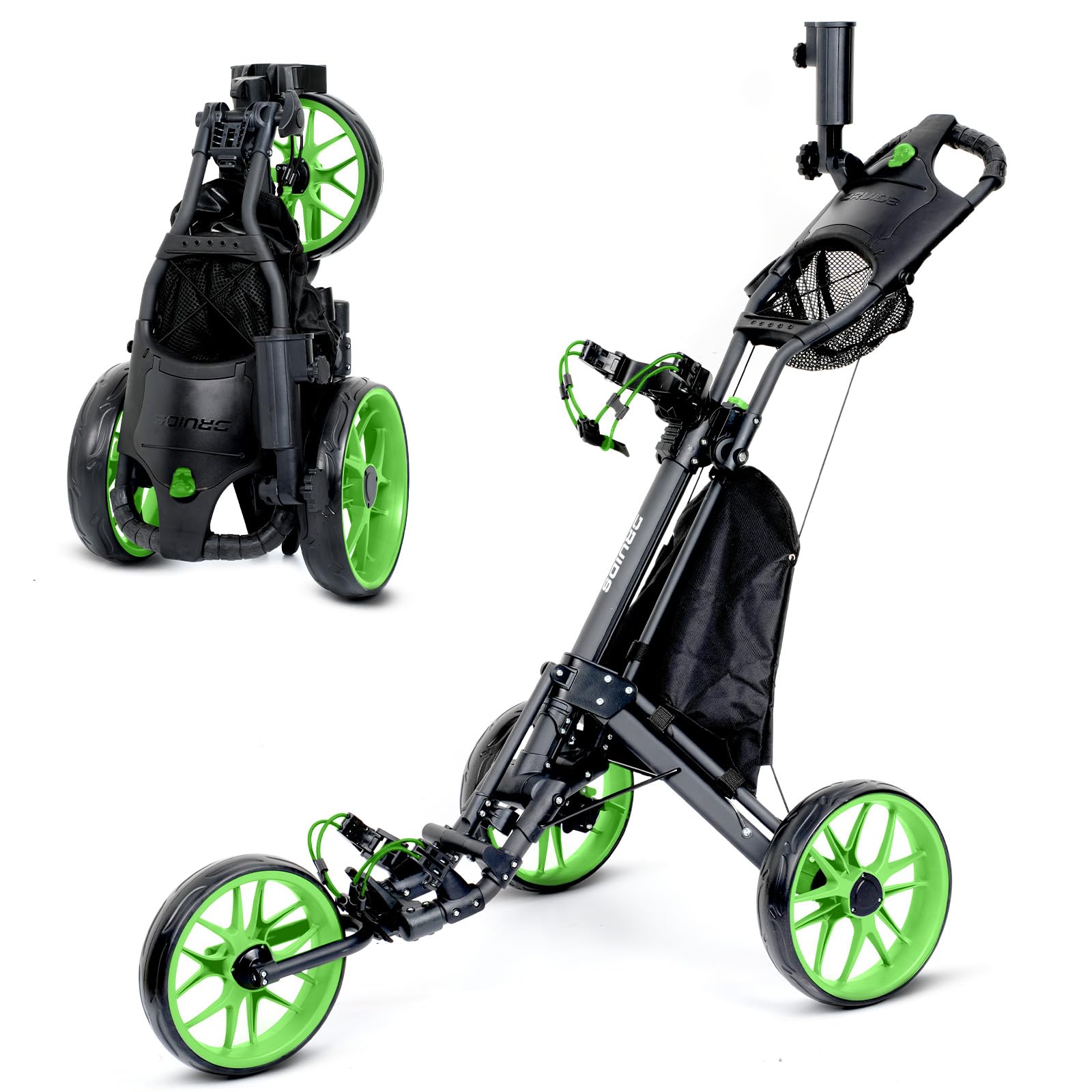 DRUIDS 3 Wheel Golf Push Cart : Lightweight Compact Golf Walking Cart with Cooler, Flat Fold Golf Trolley with Brake, Pull Behind Manual Golf Caddy