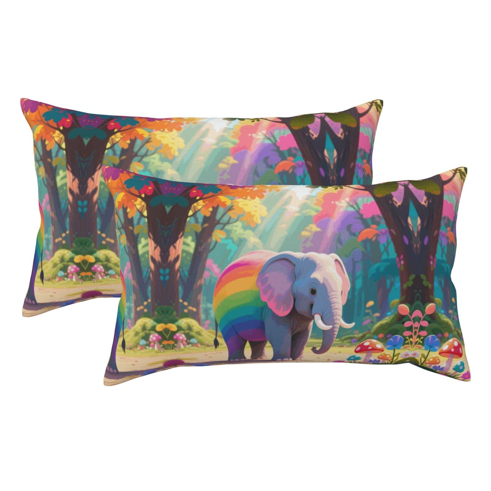 Colorful Forest Elephant Luxury King Pillowcases Set of 2, Plush Velvet Feel Pillow Covers with Hidden Zipper, Skin & Hair Friendly, 20x36 Inches Pillow Cases for Sleeping Gift