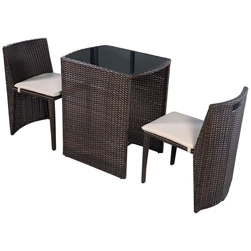 COSTWAY Garden Lawn Sofa Furniture Brown 3 PCS Cushioned Outdoor