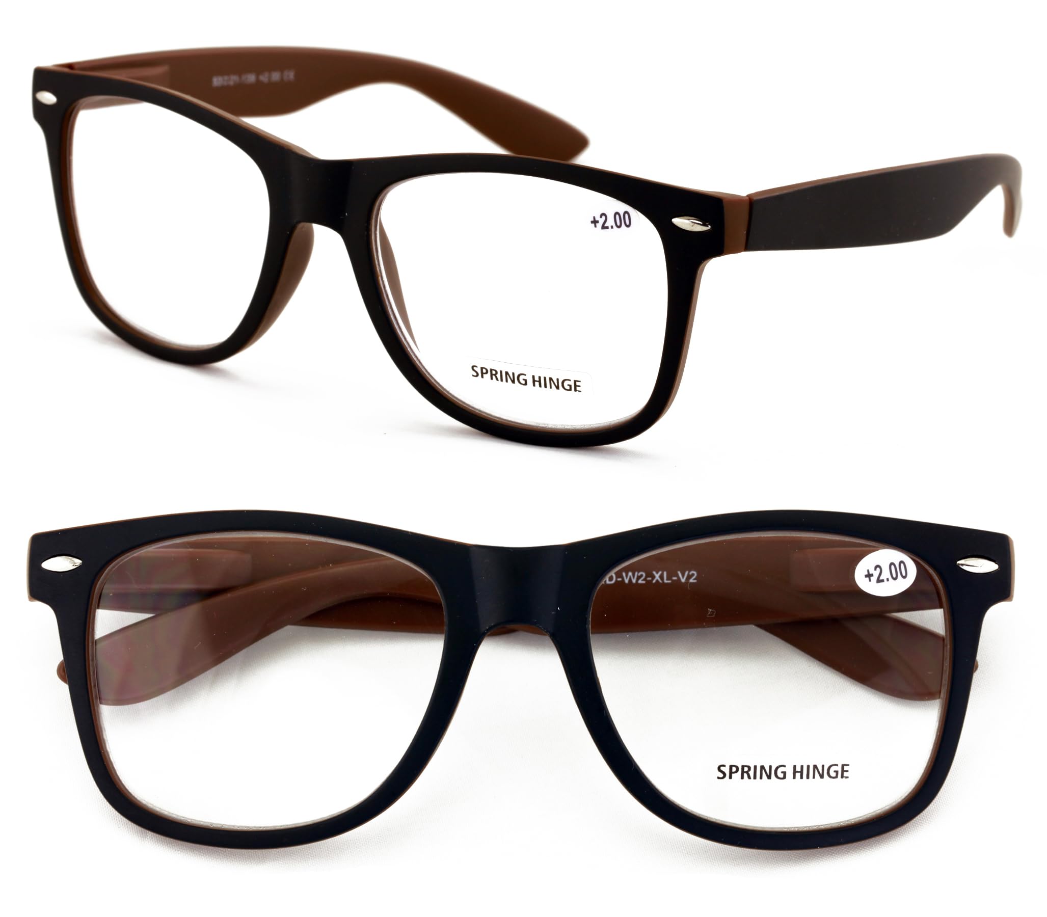 V.W.E. 2 Pairs XL Large Reading Glasses - Oversized Wide Fitment Clear Lens - Powers From 1.00 to 6.00 Readers