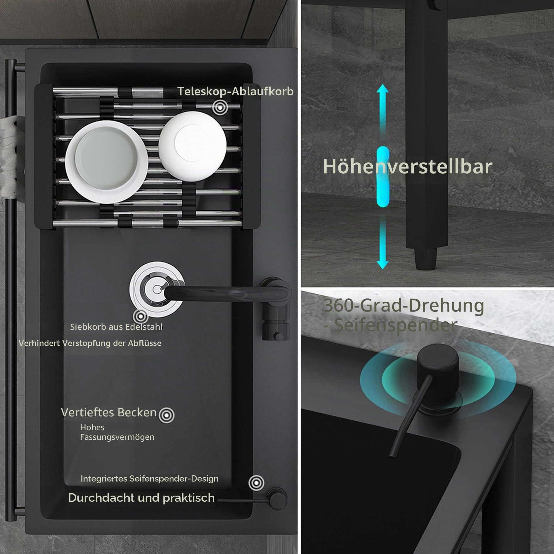 Edelstahl-Spüle, einzelne Schüssel, kommerzielle Restaurant-Küchenspüle, Set mit Wasserhahn und Seitenspritzer, für Restaurant, Waschküche, Hinterhof, Garagen