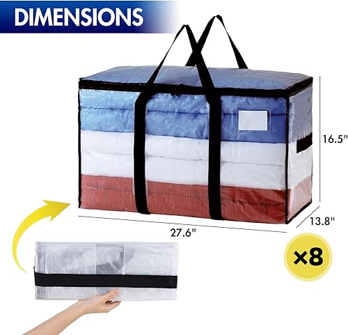 Miniatura 3 de TAILI Bolsas de mudanza extra grandes, paquete de 8 bolsas transparentes resistentes para almacenamiento, asas envolventes, bolsas de almacenamiento