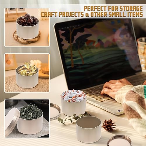 Miniatura 6 de YJHSS Latas para velas de 4 onzas, juego de 24 frascos de velas de oro rosa mate de alta calidad para hacer velas, lata de vela de 4 onzas con tapas