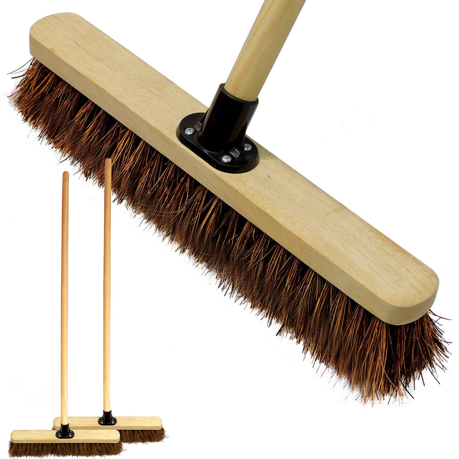 LSC 18” Broom Outdoor Broom Yard Brush Stiff Sweeping Brush Outdoor with Long Wooden Handle Natural Bassine Hard Bristles Garden Brooms for Cleaning Gardens Driveway (PACK OF 2)
