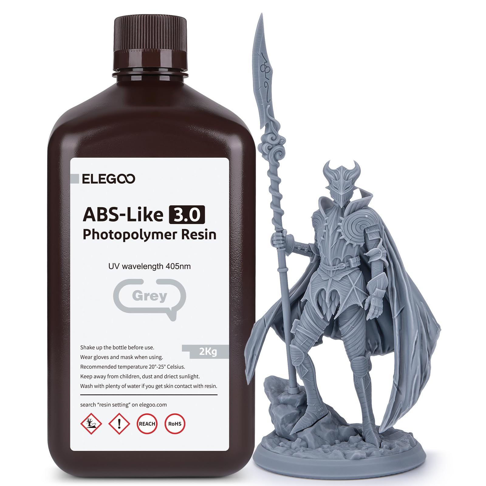 ELEGOO Upgraded ABS-Like Resin 3.0, 405nm UV-Curing 3D Printer Resin with Higher Precision and lower Shrinkage, Enhanced Strength and Toughness Photopolymer Resin for LCD Printer Grey 2KGCarbonfree CertifiedClimeCo Certified