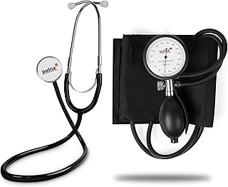 Pulox Flachkopf-Stethoskop & Manuelles Blutdruckmessgerät (Aneroid Sphygmomanometer) im Set mit Tasche