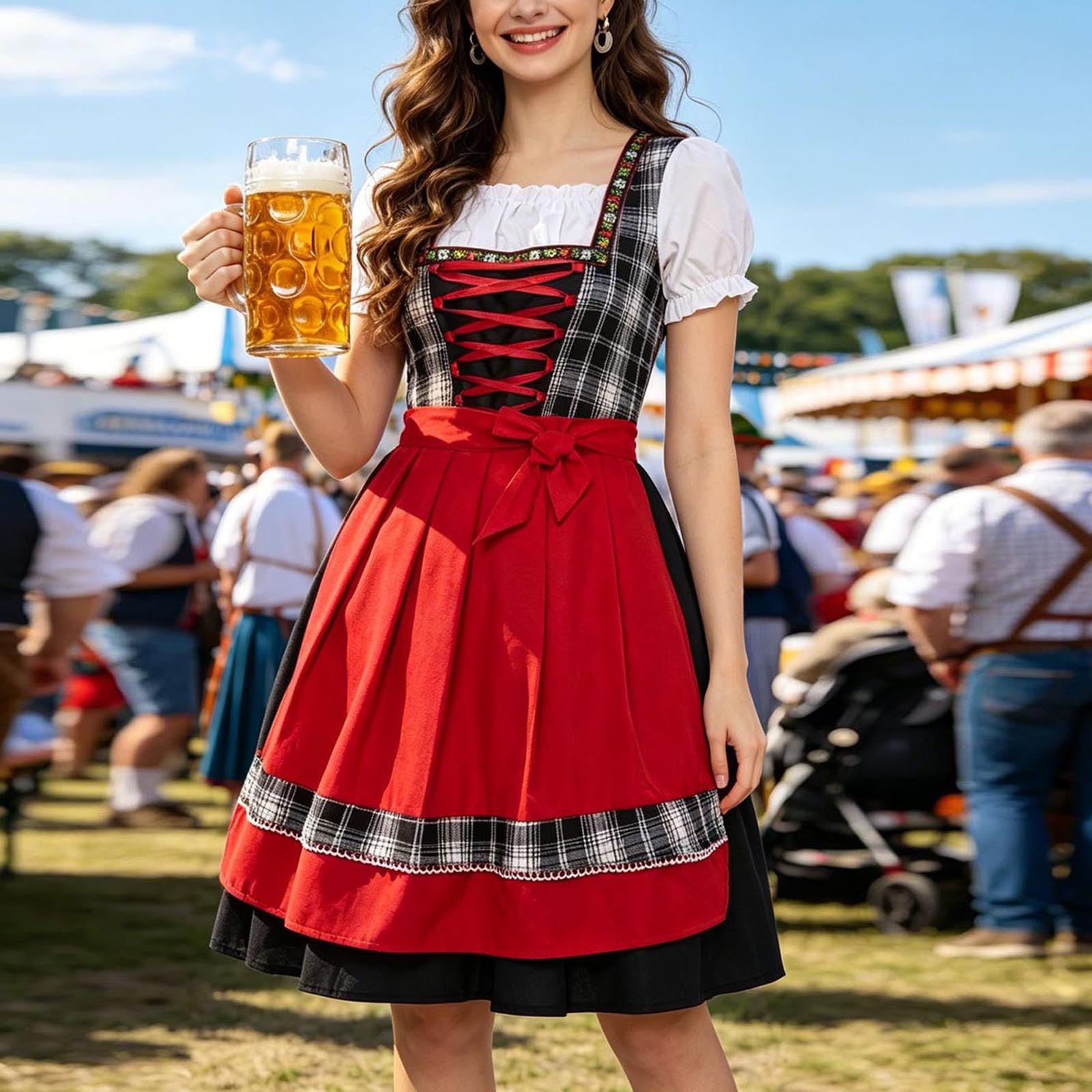 Generisch Dirndl Trachtenkleid Damen Dirndlkleid Mit Spitze Trachtenmode Inkl. Trachtenkleid Midi Trachtenrock für Oktoberfest Volksfest Elegantes Trachten Kleid für Oktoberfest Trachtenmode