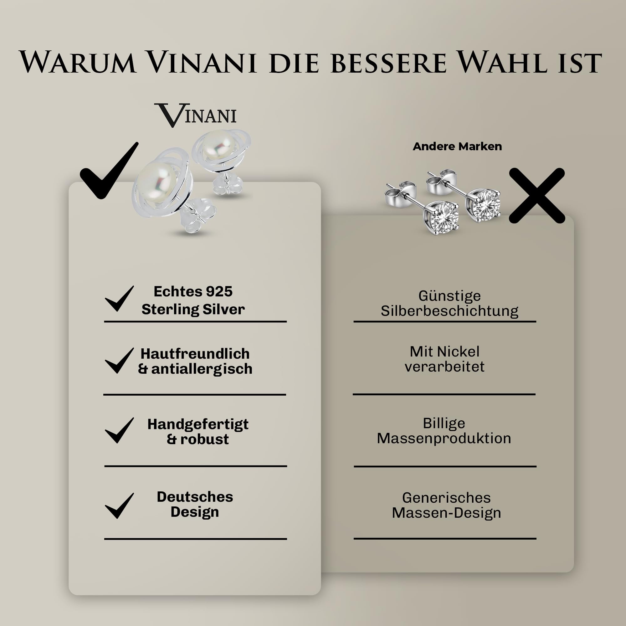 Vinani Ohrstecker mit Süßwasserzuchtperle elegant glänzend Sterling Silber 925 Natur Perle Ohrringe 2OSA
