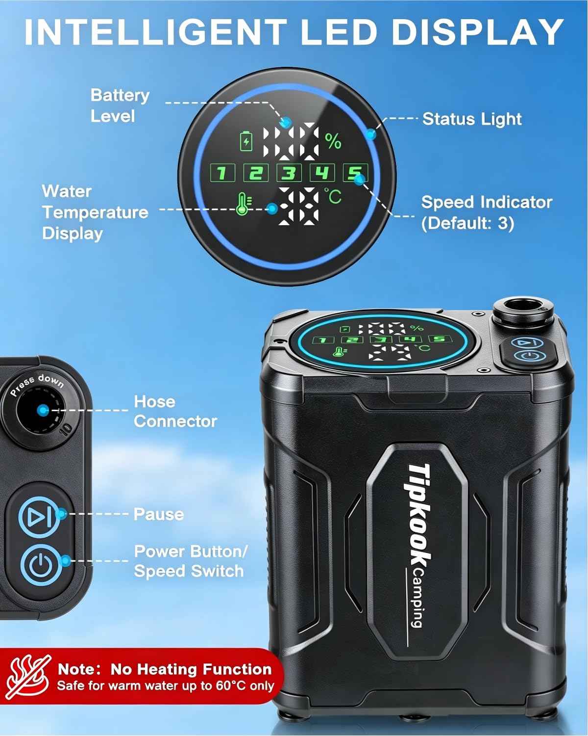 Doccia da Campeggio, [Aggiornata 13000mAh] Doccia Portatile, Ricaricabile USB, Doccia Pompa da Campeggio, per Animali Escursioni Spiaggia Giardino Lavaggio Auto