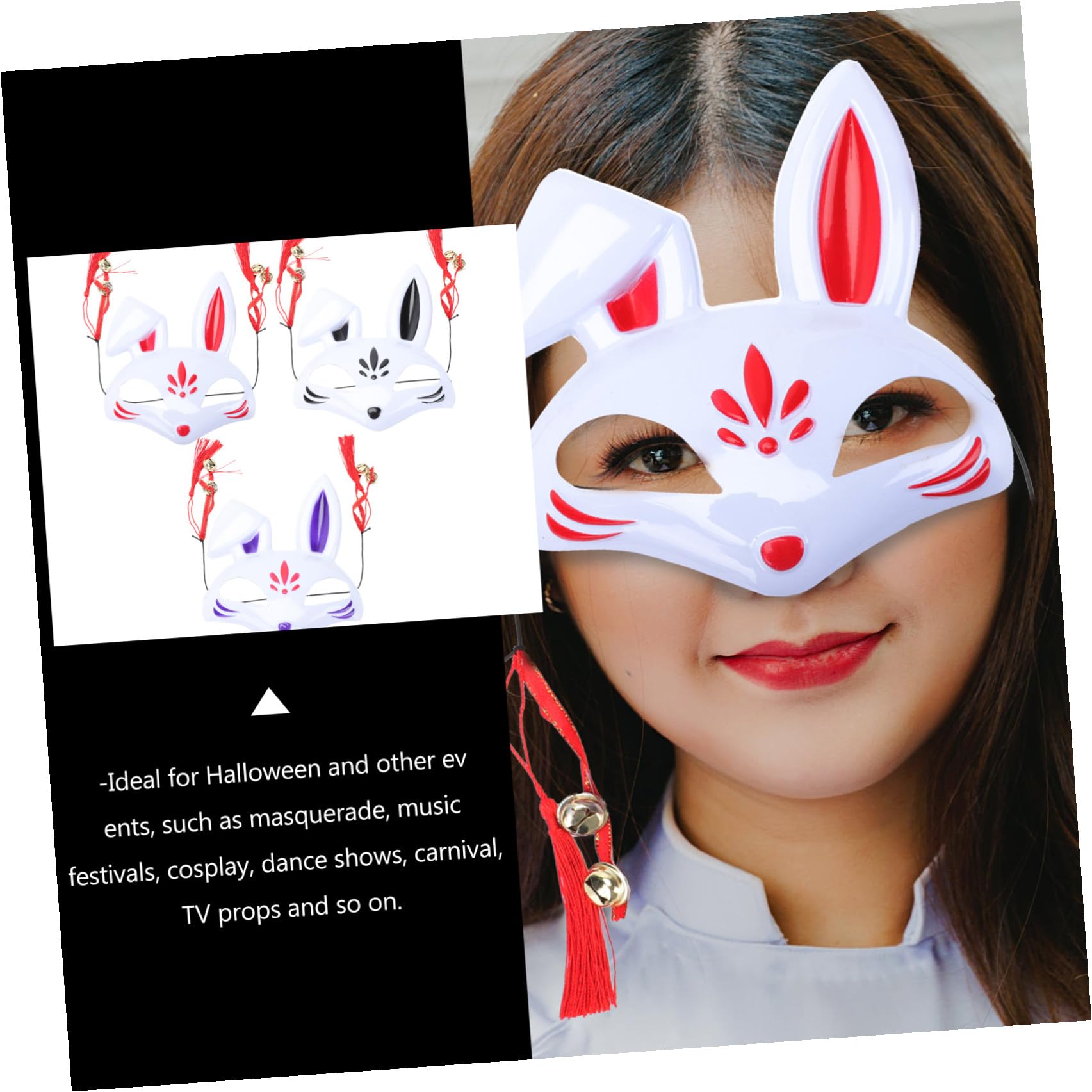 TOYANDONA 9 Piezas Máscara Plástico Bolsas De Regalos Animal Decoración Japonesa Decoración Kabuki Fox Tela Halloween Fiesta Carnaval Conejo Decorativo Conejo Cara Cubierta Halloween