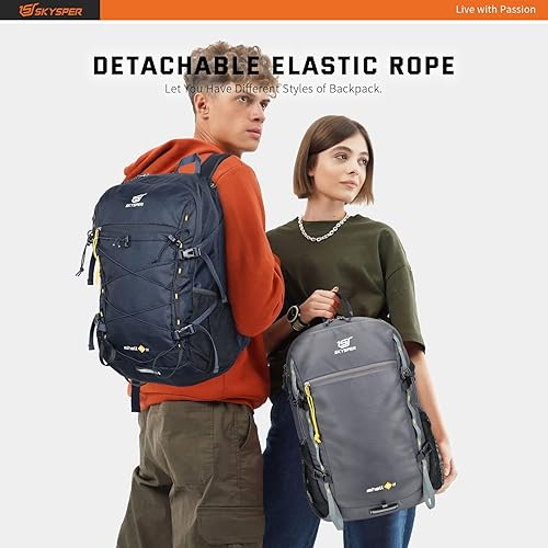 Miniatura 7 de SKYSPER Mochila de senderismo plegable de 30 L, mochila ligera de viaje para mujeres y hombres (gris oscuro)