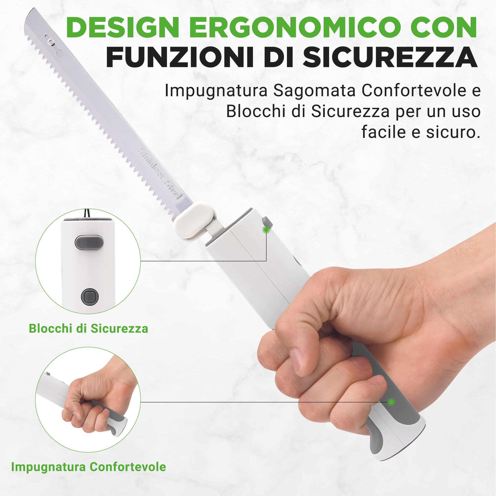 NutriChef Coltello Elettrico da Cucina Cordless, Facile da Usare con Pulsante Sicurezza ON/OFF, Coltello Elettrico Affetta Tacchino, Carne, Pollo, Pane, Formaggio, Leggero, Ergonomico