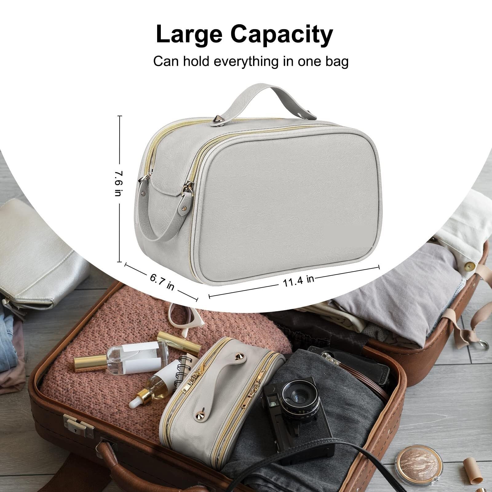 Kosmetiktasche Damen Reise-Kulturbeutel, Make-up-Tasche, Kulturbeutel for Damen, wasserdichte Leder-Kulturbeutel-Aufbewahrung Kulturbeutel
