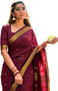 DHIHA Lata Gadwal Cotton Saree for Women | Kalyani Cotton Saree with Zari Border Tassels & Blouse | Kanjivaram Linen Silk... Price In India