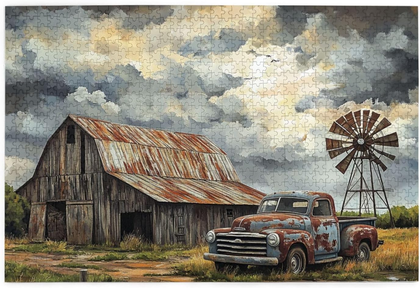 Cafemira Farmhouse and Old Trucks,1000 pcs Puzzle for Adults,Wooden Jigsaw Puzzles,Exercise Hands on Skills and Thinking,Relieve Stress and Enjoy The Fun of Solving,Complete with Family Friends