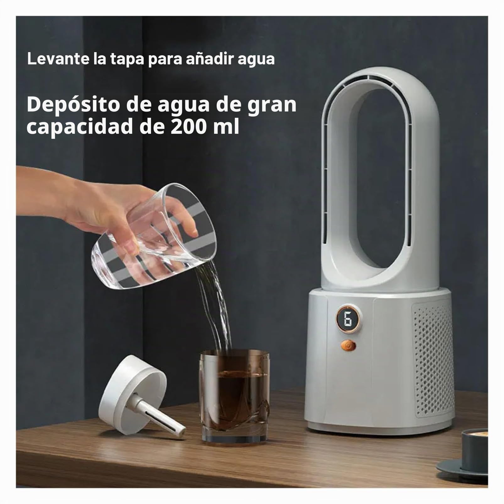 Ventilador de refrigeración con humidificador y luz nocturna, aire acondicionado silencioso portátil, 6 velocidades ajustables para oficina y dormitorio, escritorio y mesita de noche