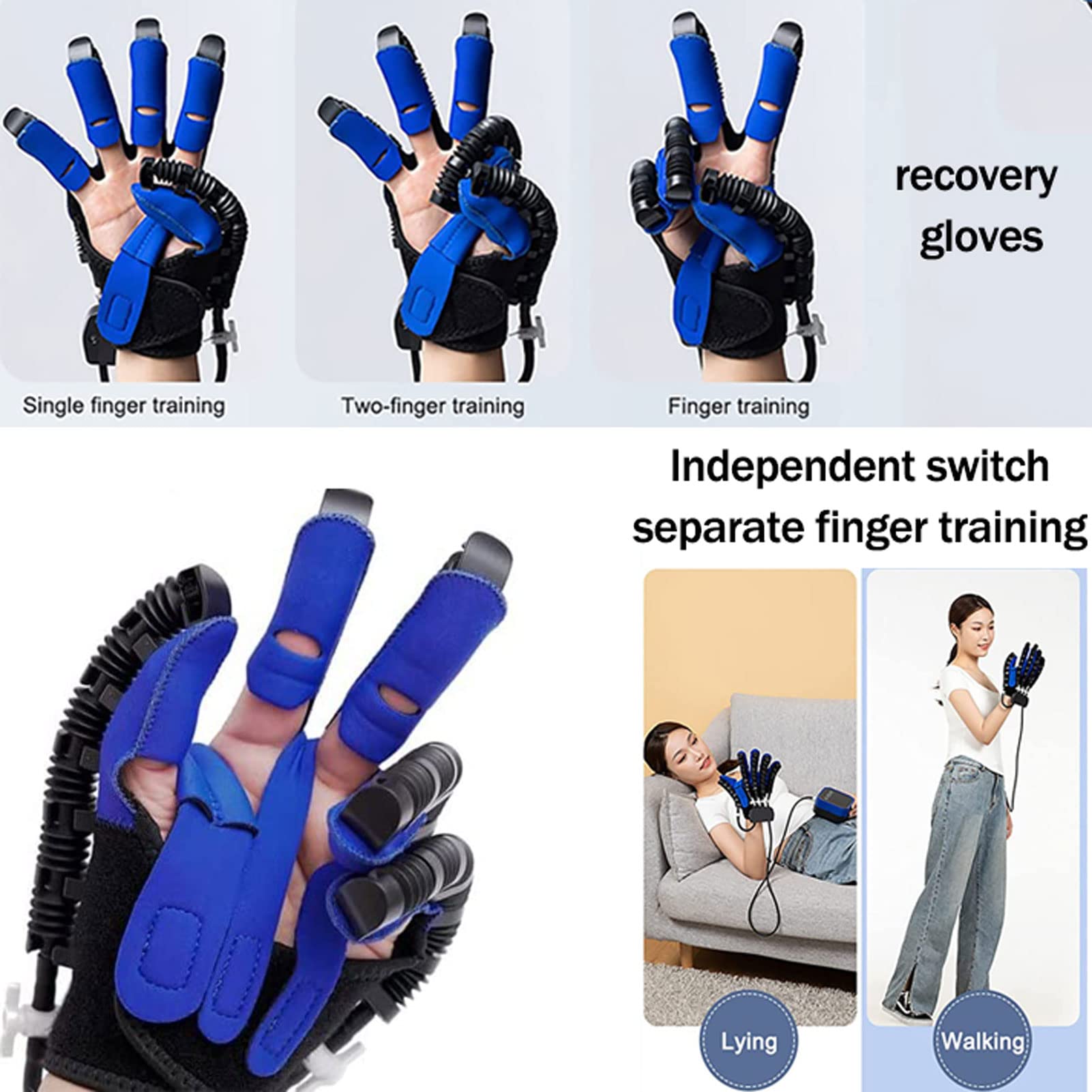 Guantes De Robot De Rehabilitación, Entrenamiento de Dedos Férula de Mano, Ortesis de Dedo para Funcional Disfunción de Mano de Pacientes con Hemiplejia por Ictus(Size:Derecha-L)