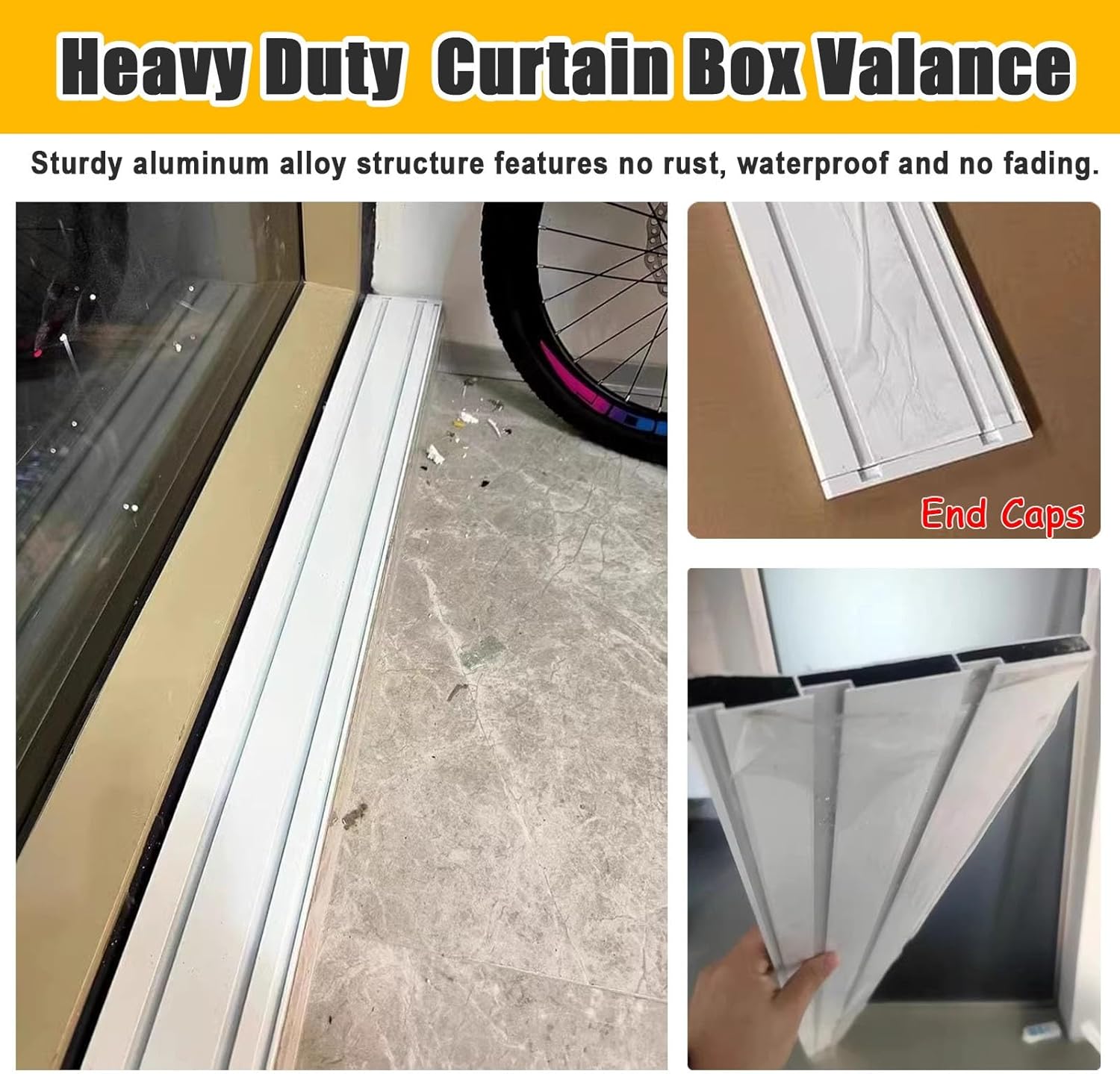 Sliding Door Ceiling Curtain Valance Box Cover, 100% Blackout Panel, White Aluminum Valance Set for Living Room, 10.5 CM Height, 1.2m/4ft Length, Elegant & Functional