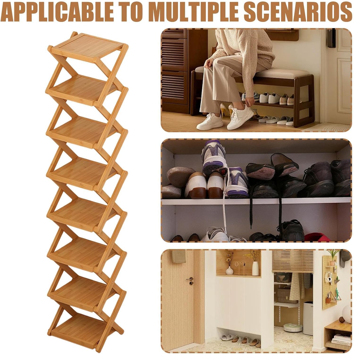 8 Tier Shoes Rack – Foldable Vertical Slim Storage Stand, Space Saving Shoe Organizer | Shoes Rack for Home Room Apartment Entryway Garage Corner Studio Dorm Organization