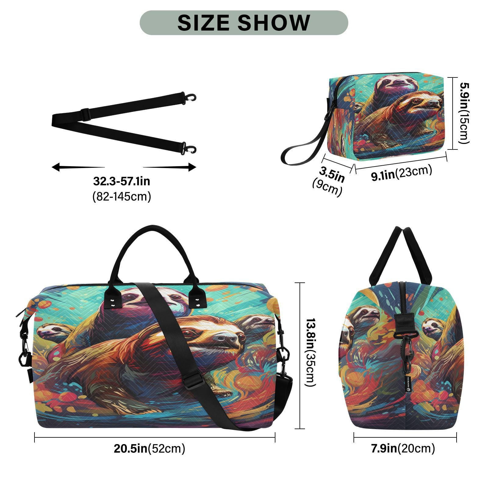 Bunte Faultiere Schwimmen Kunst Sporttasche Handtasche mit Make-up Aufbewahrungstasche Badetasche für Reisen Mädchen Männer