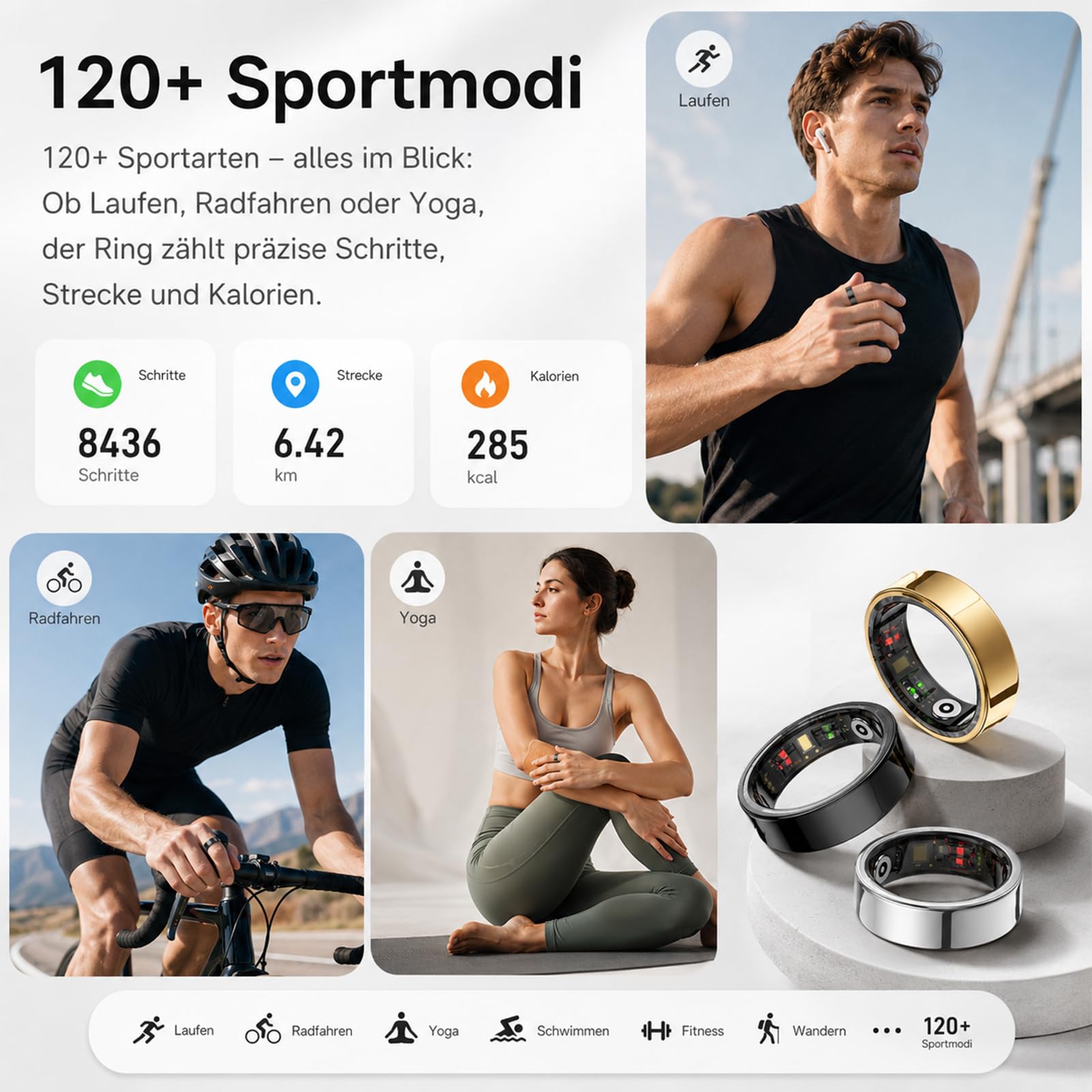 Smart Ring Fitness Ring Tracker Smartringe für Herren Damen Android iOS Fitnessring SpO2 Schlaftracker IP68 Wasserdicht Schrittzähler Kalorien Herzfrequenz Pulsmesser Sleep Tracker Aktivitätstracker