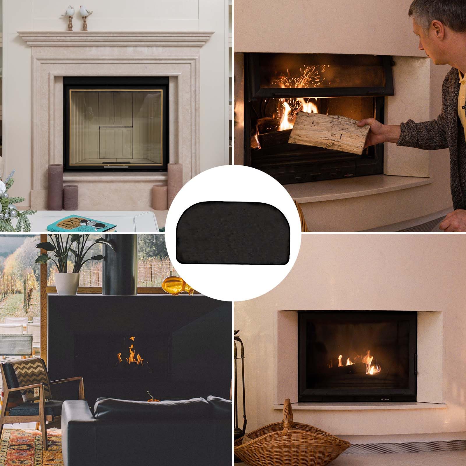Weigudoc Haardmat, vuurmat, halfronde vonkbeschermplaat, haardgebied, vuurplaatmat voor houtkachel, vlamvertragend tapijt, ovenmat, beschermmat voor open haard, schoorsteen, verwarming (01