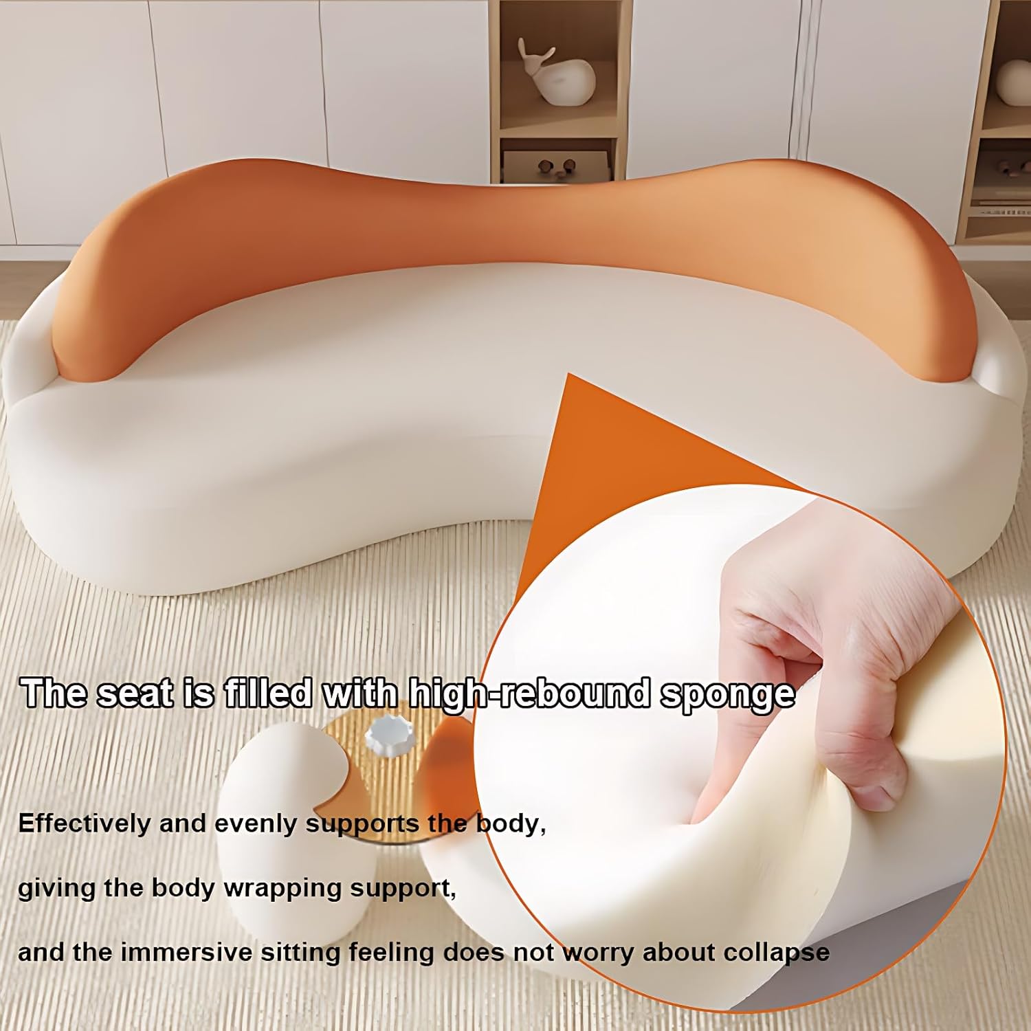 Curved Sectional Couches - Comfortable Sectional Sofa Set for Living Room with Chair, Solid Wood Frame Couch Set with Coffee Table for Living Room (Off-White-Chair*2,67IN)