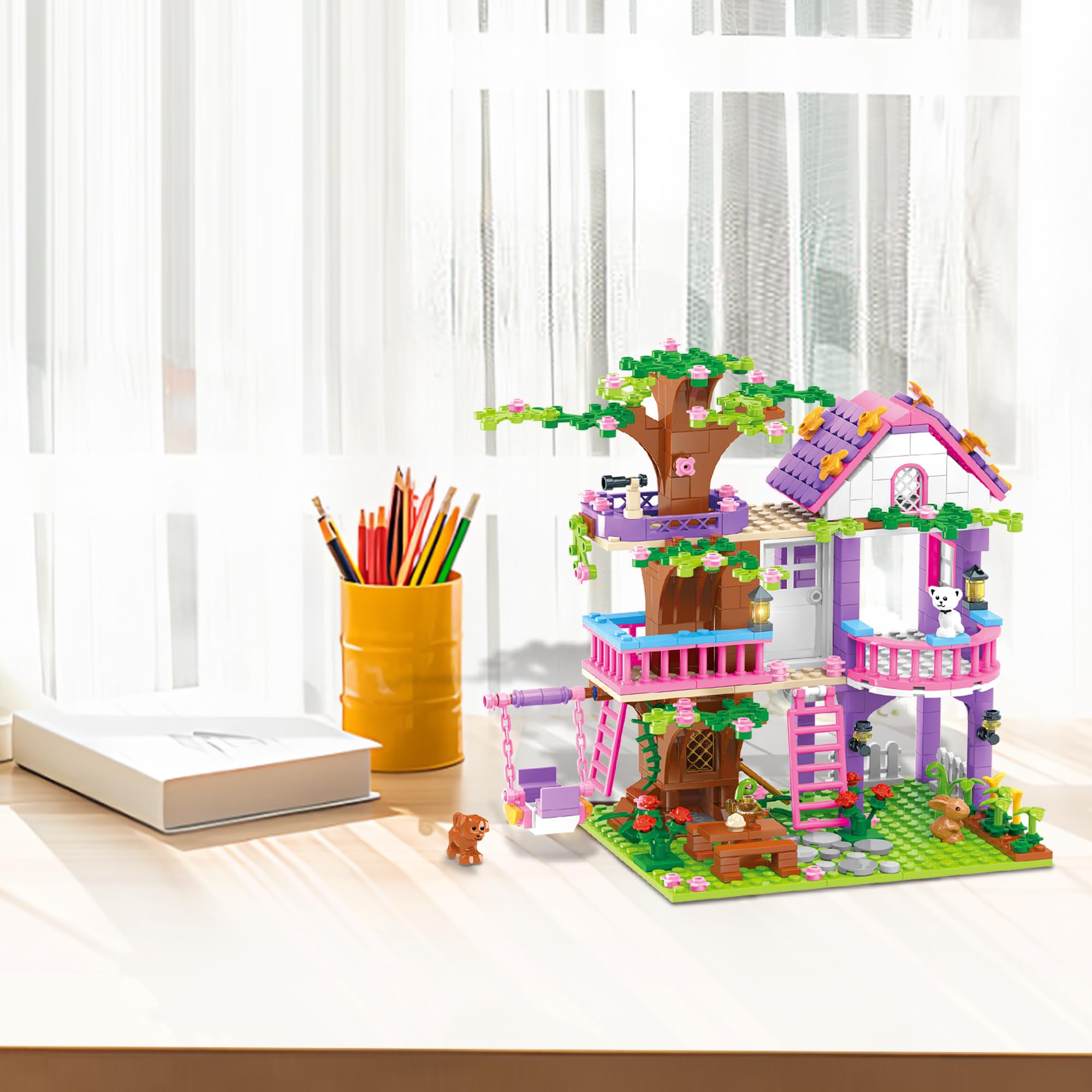 Set di Costruzione Casa sull'Albero Cooldele Età 6+, 558 PEZZI Set di Blocchi di Costruzione STEAM Foresta Casa sull'Albero con Animali, Compleanno per Bambine e Bambini Età 6 7 8 9 10 11 12+